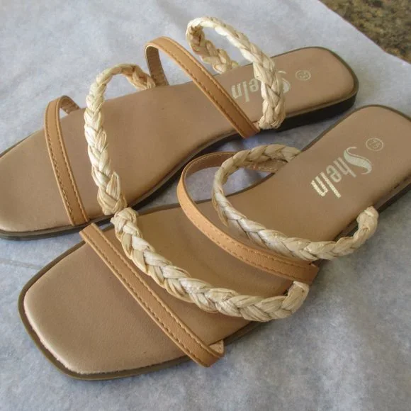 New Shein Women's Sandals Size 7.5 Beige Color Sandals - Picture 3 of 8